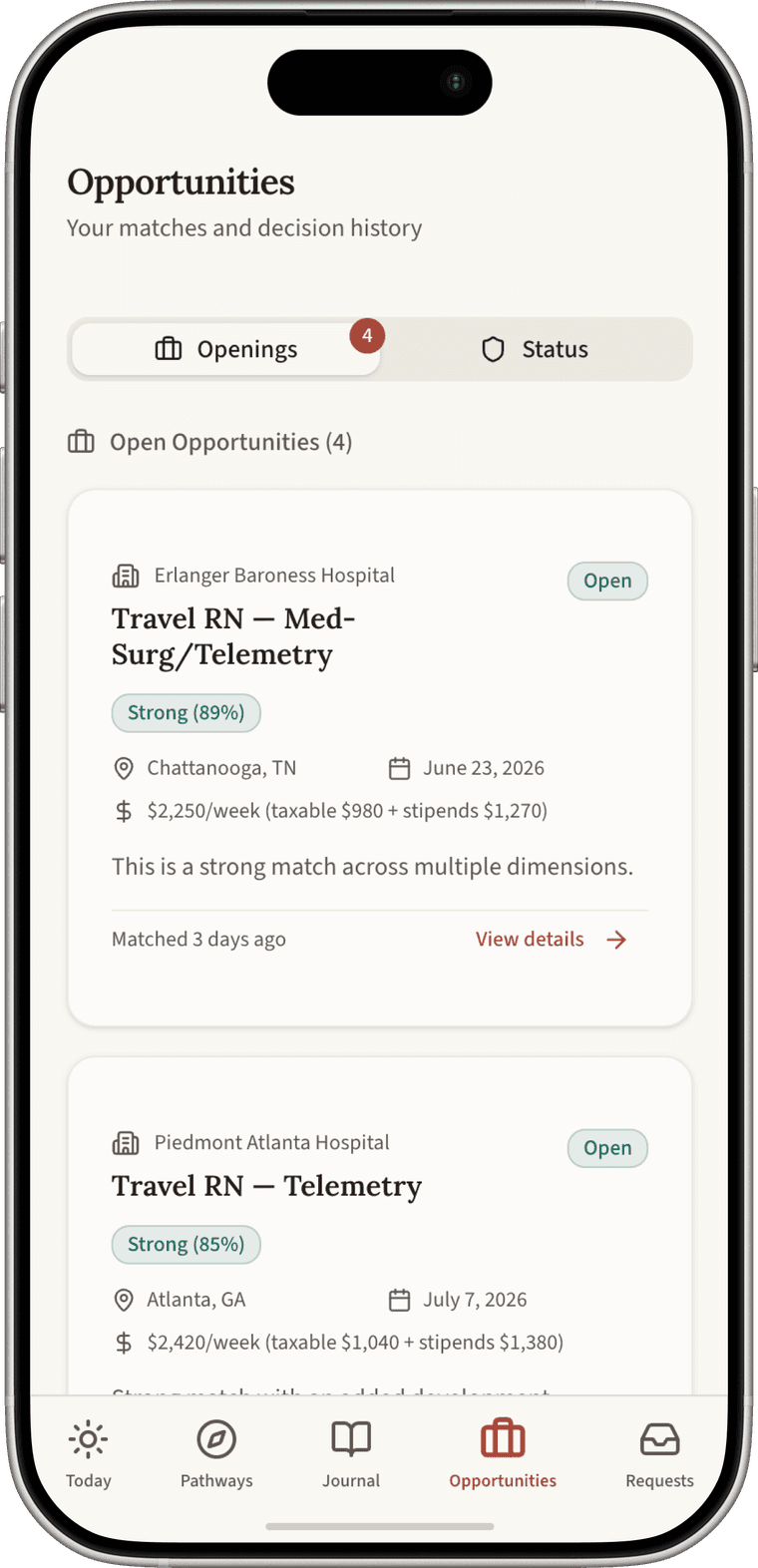 Almanak, the Opportunities screen