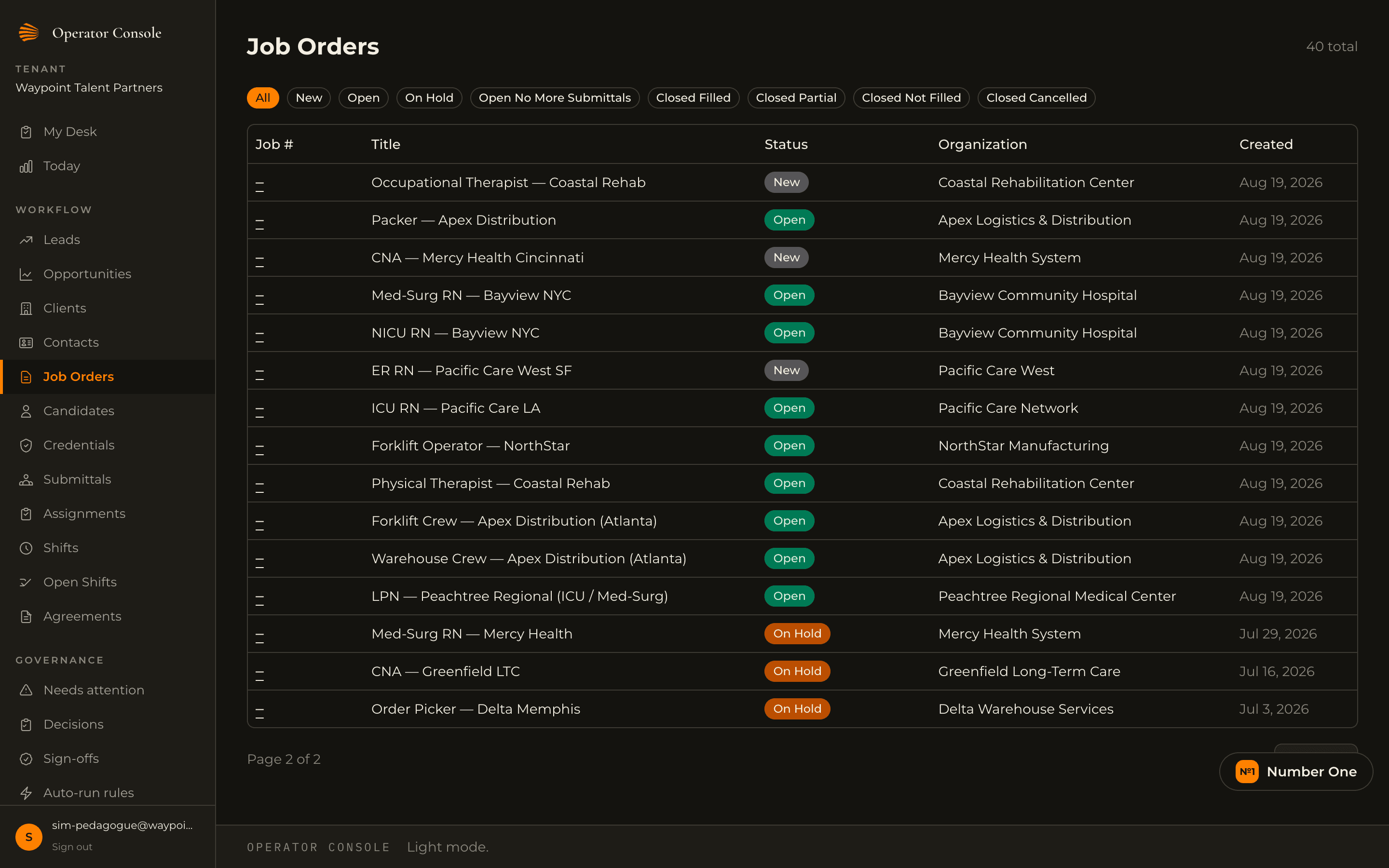 The same three job orders now marked On Hold after the automation lane ran.