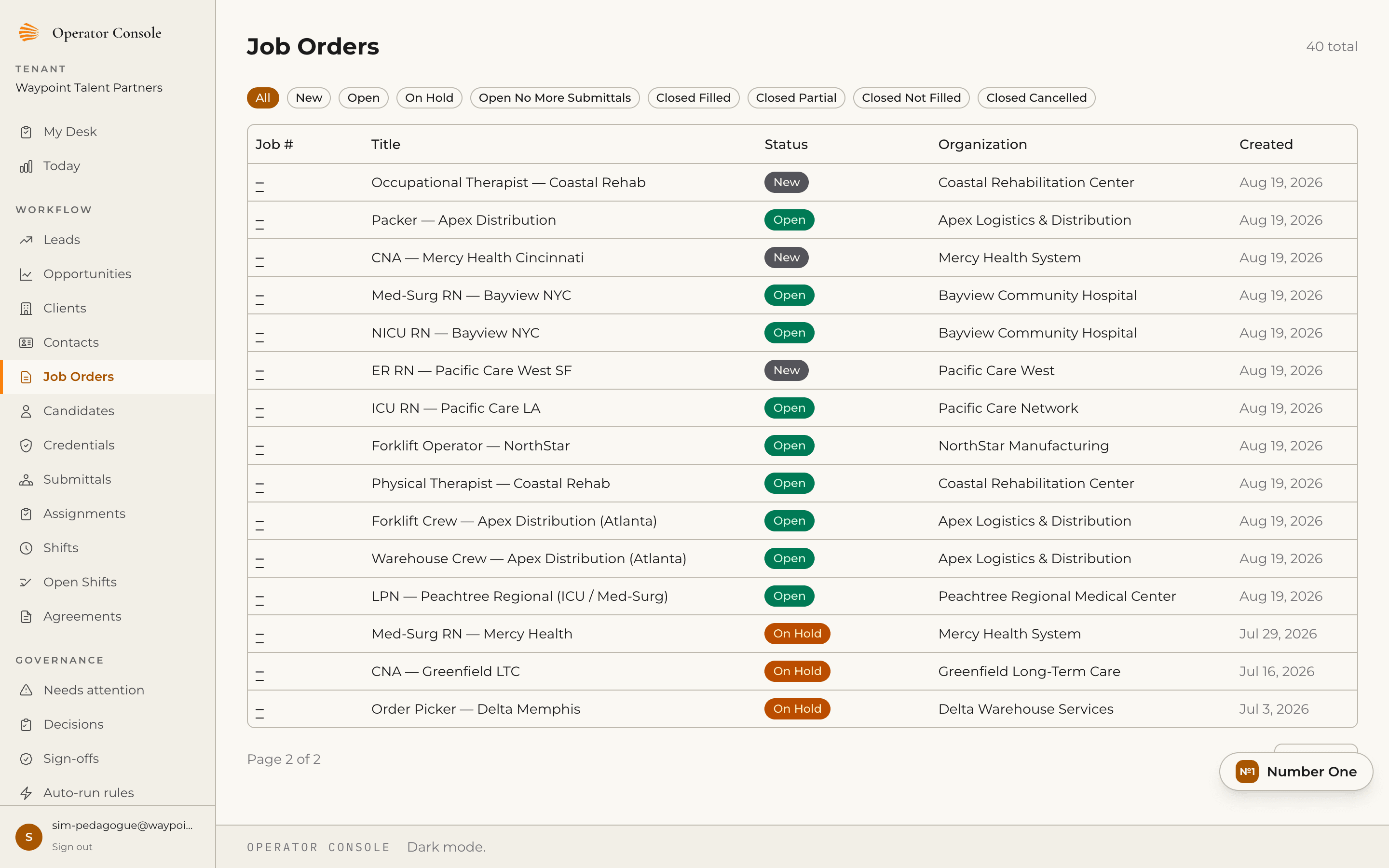 The same three job orders now marked On Hold after the automation lane ran.